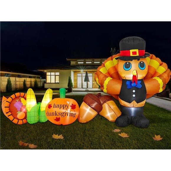 9FT Long Thanksgiving Inflatables Turkey Outdoor Decorations Blow Up Turkey - Picture 1 of 7